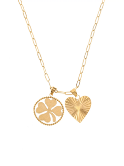 Ketting hartje en klavertjevier lang goud - Rose &amp; Camellia