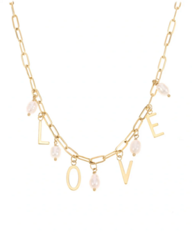 Ketting love met parels goud - Rose &amp; Camellia
