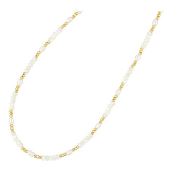 Ketting 3mm halfedelsteen en zoetwaterparels en donut schelp  FJ8101 - Fushi