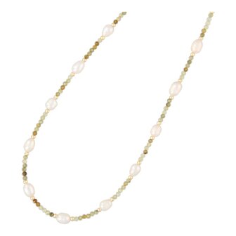 Ketting 3mm halfedelsteen en zoetwaterparels groen FJ7864 - Fushi