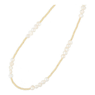 Ketting 3mm zoetwaterparels en 14 krt plated brass  FJ8110  - Fushi