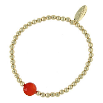 Armband 4mm halfedelsteen cornelian 14 krt plated brass FJ8449 goud - Fushi