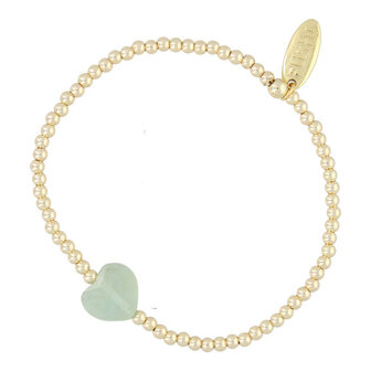 Armband 3mm 14 krt plated brass facetgeslepen hartje groen kraal FJ8123 goud - Fushi