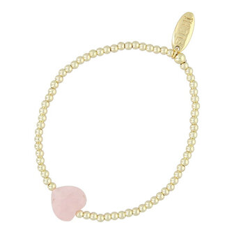 Armband 3mm 14 krt plated brass facetgeslepen hartje licht roze kraal FJ8107 goud - Fushi