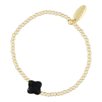 Armband 3mm 14 krt plated brass facetgeslepen klaver zwarte kraal FJ8092 goud - Fushi