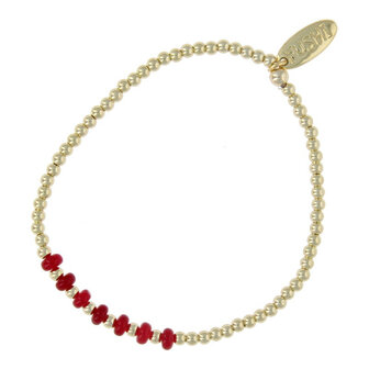 Armband 3mm halfedelsteen jade bordeaux 14 krt plated brass FJ8518 goud - Fushi
