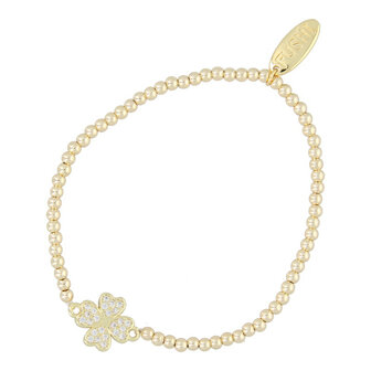 Armband 3mm klaver met glitters 14 krt plated brass FJ7338 goud - Fushi