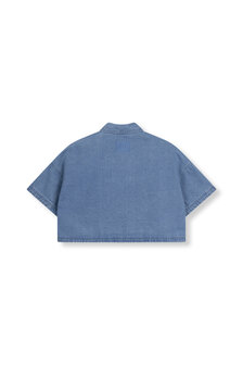 Denim top met parels Adeline blauw - Refined Department