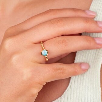 Steentje twisted Bali sun stone Light Green Opal 7 mm goud TMF6 - Melano