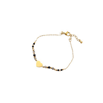 Armband B56335-1 Flat heart black goud - Day&amp;Eve