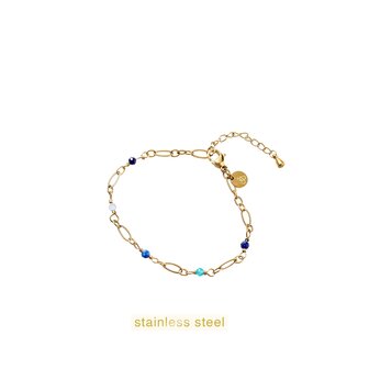 Armband B56307-2 Oval chain blue goud - Day&amp;Eve