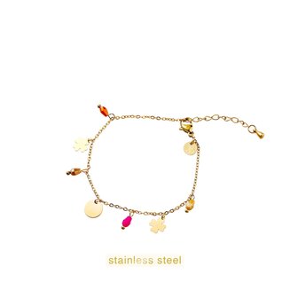 Armband B56309-3 Clovers pendants fucsia goud - Day&amp;Eve