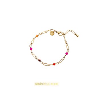 Armband B56307-3 Oval chain fucsia goud - Day&amp;Eve