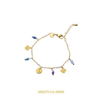 Armband B56309-2 Clovers pendants blue goud - Day&amp;Eve