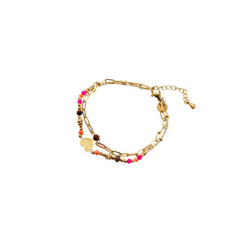 Armband B56318-3 Double heart brown fucsia goud - Day&amp;Eve