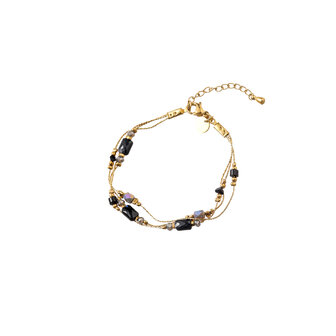 Armband B56332-1 3 lines black goud - Day&amp;Eve