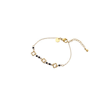Armband B56329-3 3 clover fucsia black goud - Day&amp;Eve