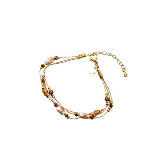 Armband B56332-2 3 lines brown goud - Day&amp;Eve