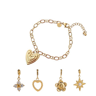 Bedelarmband met losse bedels BSET552-2 goud - Day&amp;Eve