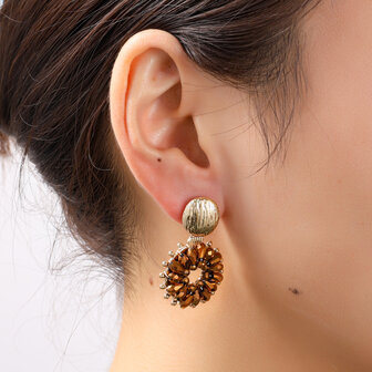 Oorbellen E55219-5 Big bead round dangle coffee goud - Day&amp;Eve