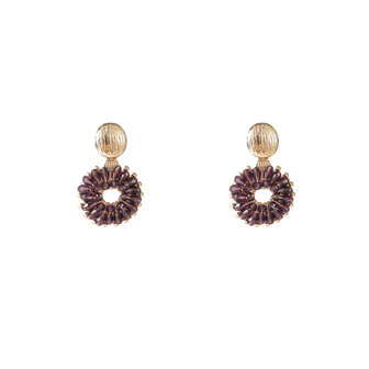 Oorbellen E55219-4 Big bead round dangle donker paars goud - Day&amp;Eve