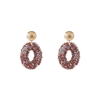 Oorbellen E55227-4 beaded oval drop paars goud - Day&amp;Eve