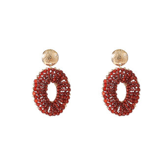Oorbellen E55227-5 beaded oval drop burgundy goud - Day&amp;Eve