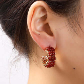 Oorbellen E55226-5  Beaded hoop burgundy goud - Day&amp;Eve