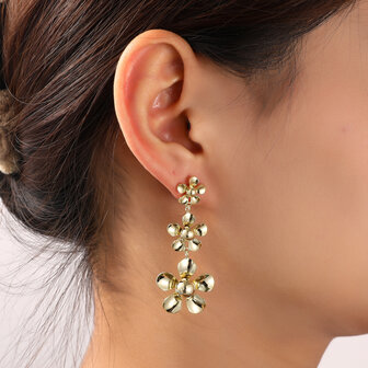 Oorbellen E55090-2 3 flower dangle goud - Day&amp;Eve