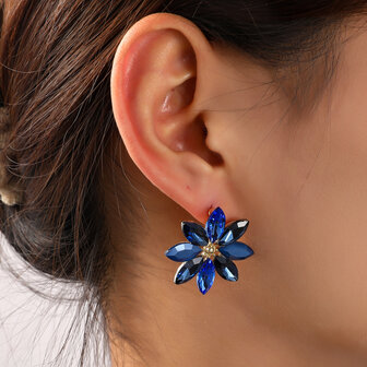 Oorbellen E55141-2  Big flower stuf blauw goud - Day&amp;Eve