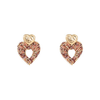 Oorbellen E55233-2 Small beads heart bruin goud - Day&amp;Eve