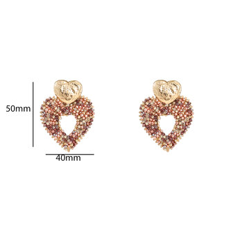 Oorbellen E55233-2 Small beads heart bruin goud - Day&amp;Eve