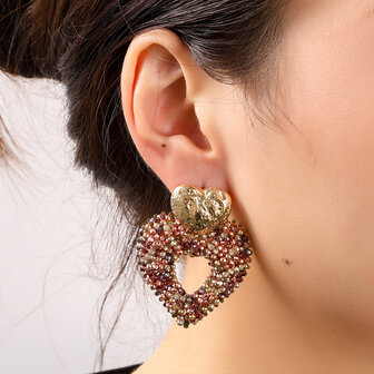 Oorbellen E55233-2 Small beads heart bruin goud - Day&amp;Eve