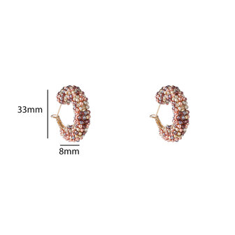 Oorbellen E55234-2 Small beads hoop bruin goud - Day&amp;Eve