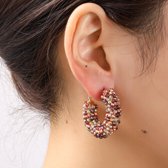 Oorbellen E55234-2 Small beads hoop bruin goud - Day&amp;Eve