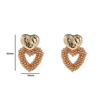 Oorbellen E4054-3 double heart beads champgane - Day&amp;Eve