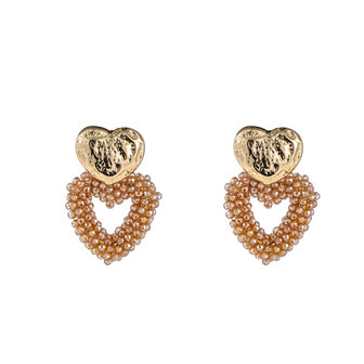 Oorbellen E4054-3 double heart beads champgane - Day&amp;Eve