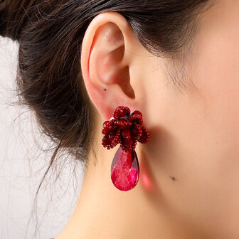 Oorbellen E55222-3 Flower stud dangle burgundy - Day&amp;Eve