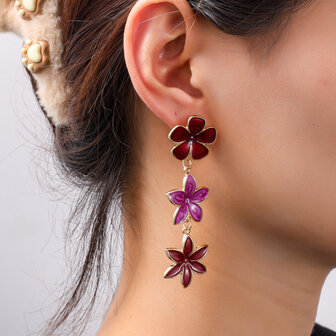 Oorbellen E55033-4 Flower dangle burgundy - Day&amp;Eve