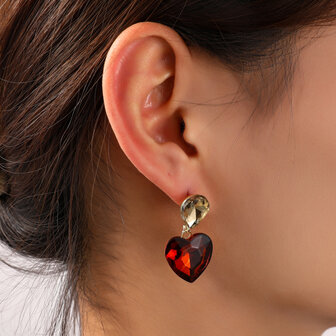 Oorbellen E55139-3 Heart stone dangle bruin - Day&amp;Eve