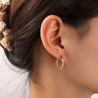 Oorbellen E56095-2 Pearl hoop goud - Day&amp;Eve