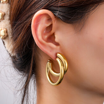 Oorbellen E56232-2 Double hollow hoop goud - Day&amp;Eve
