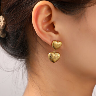 Oorbellen E56265-2 Double heart stud goud - Day&amp;Eve