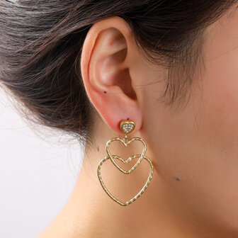 Oorbellen E56371-2 Triple hearts dangle goud - Day&amp;Eve