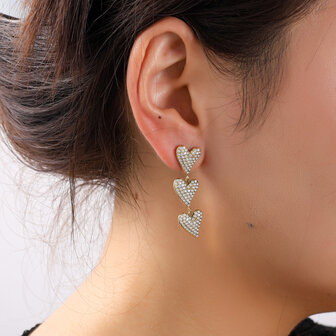 Oorbellen E56364-2 Sparkle hearts dangle goud - Day&amp;Eve