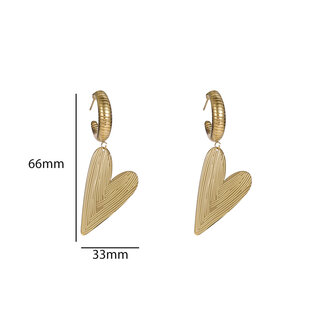 Oorbellen E56273-2 Striped heart dangle goud - Day&amp;Eve