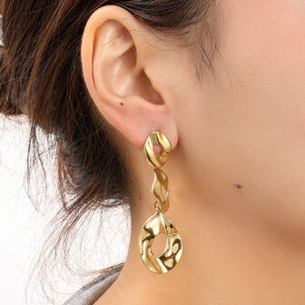 Oorbellen E56352-2 Hammered oval dangle goud - Day&amp;Eve