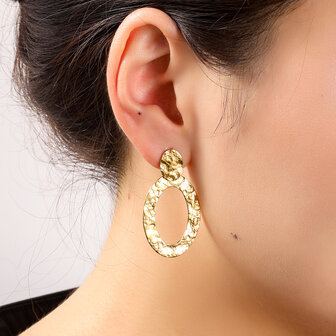 Oorbellen E56441-2 Wavy flat round dangle goud - Day&amp;Eve