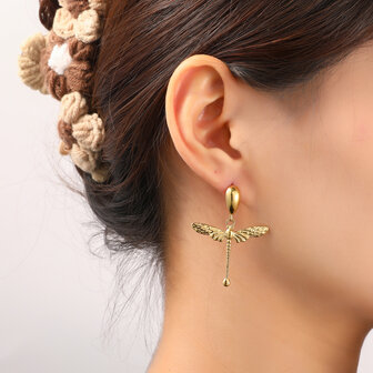 Oorbellen E56345-2 Dragonfly dangle goud - Day&amp;Eve