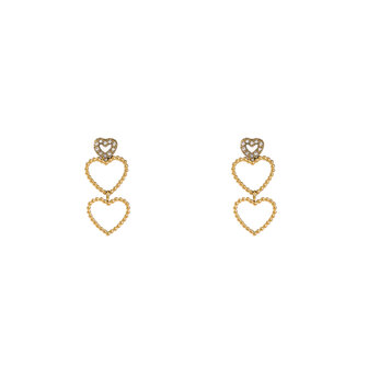 Oorbellen E56428-2 2 Hearts dangle goud - Day&amp;Eve